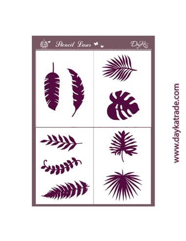 Stencil 4 ud de A3 topical hojas dayka