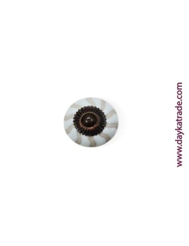 Tirador Cerámico Ondas Beige Y Blanco Con Herrajes Metálicos