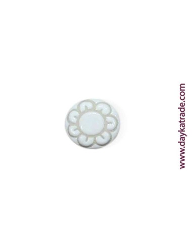 Tirador Cerámico Blanco Con Flor Y Herrajes Metálicos