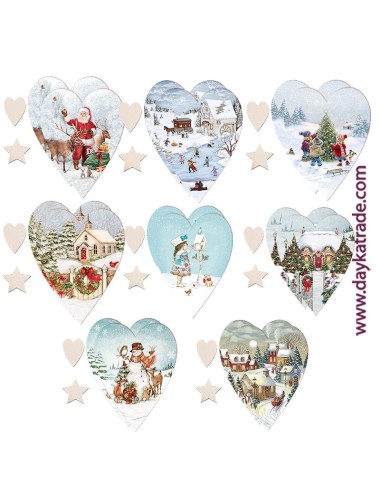 Set 2 Corazones Navidad Con Tela Pre-Diseñada
