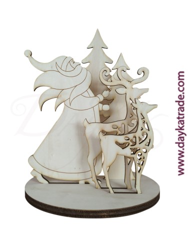Set Papá Noel, Ciervos Y Abetos Con Peana Redonda
