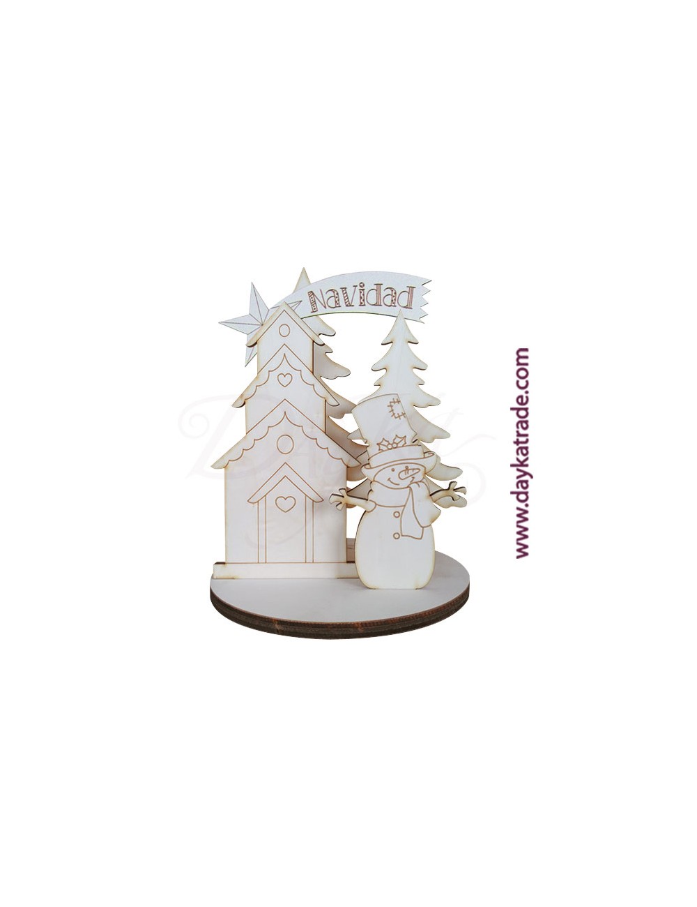 Set Muñeco De Nieve, Casa Y Abetos Con Peana Redonda