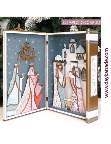 Caja libro con nacimiento o belén y reyes magos