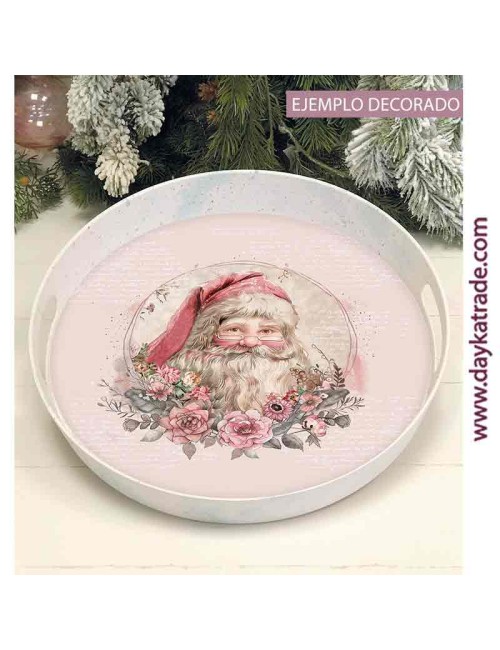 Bandeja redonda bambú con tela prediseñada de papá noel