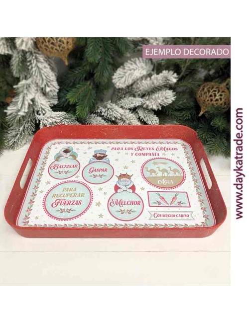 Bandeja con tela prediseñada para los reyes magos y camellos