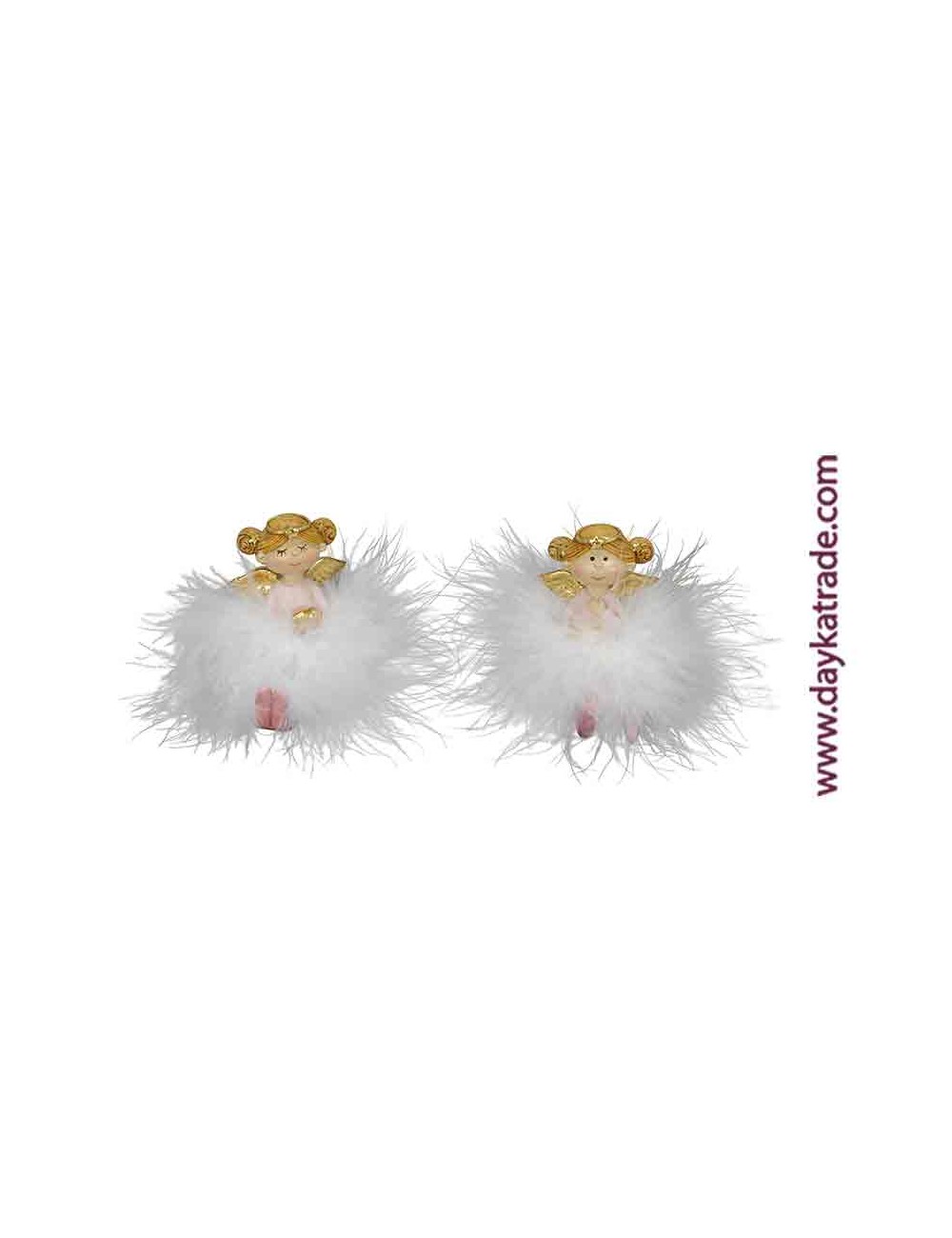 Pareja de angelitas de plumas sentadas mini