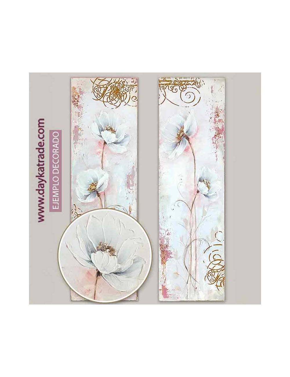 cuadros flores set de 2 con tela prediseñada