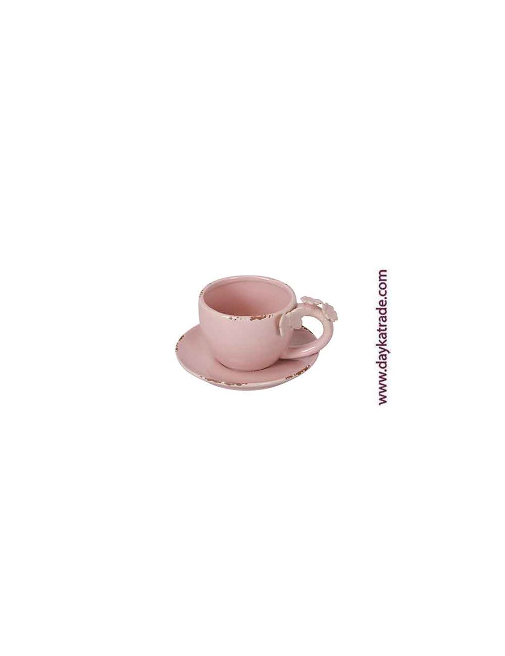 Macetero taza con platito rosa