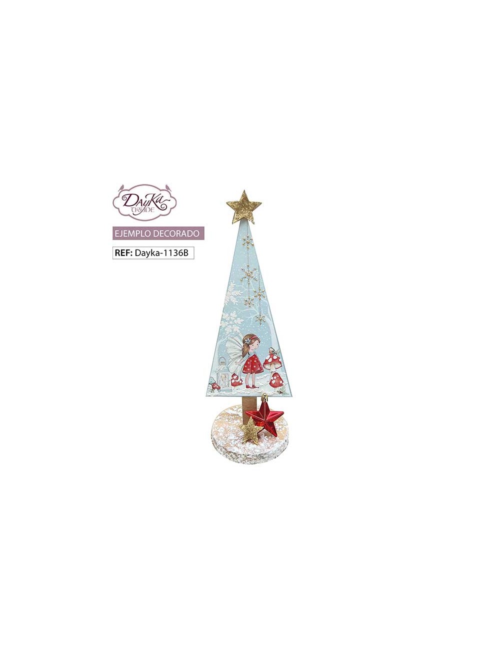 Árbol con peana triple y estrellas + prediseñado hada navidad