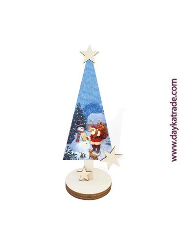 Árbol con peana triple y estrellas + prediseñado papá noel