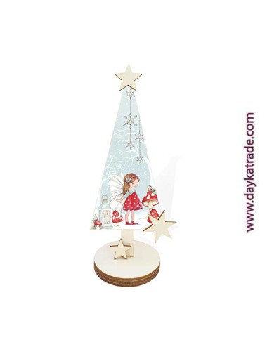 Árbol con peana triple y estrellas + prediseñado hada navidad
