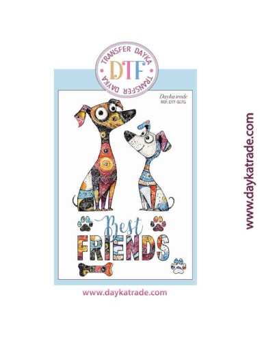 Transferencia textil con dibujos de perros y frase "best friends"