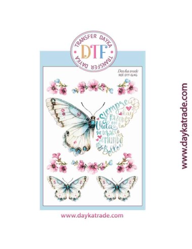 Transferencia textil con dibujo de mariposa con frase