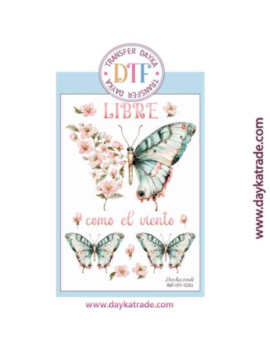 Transferencia textil con dibujo de mariposa con flores