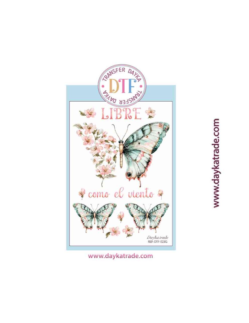 Transferencia textil con dibujo de mariposa con flores
