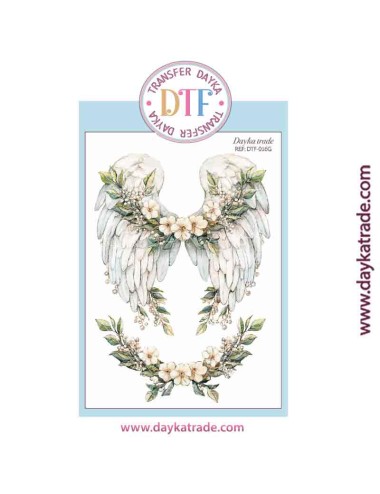 Transferencia textil con dibujo de alas con flores