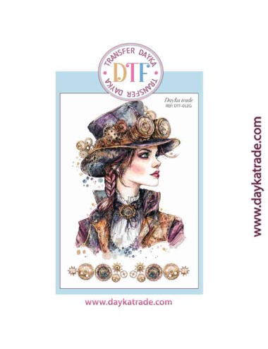 Transferencia textil con dibujo de chica steampunk