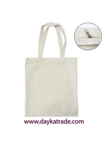 Tote bag tela saco crema con cremallera