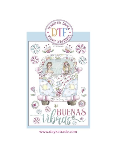  Transferencia textil con chicas furgoneta "buenas vibras"
