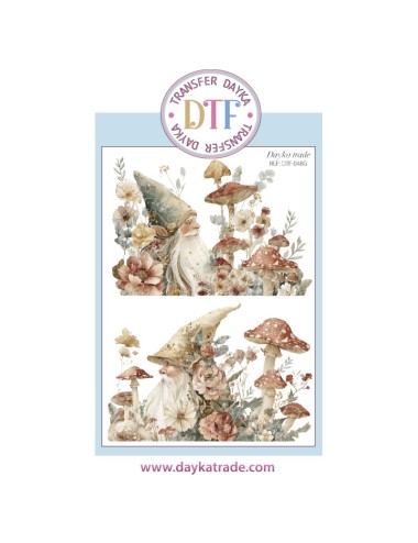  Transferencia textil de duendes, flores y setas